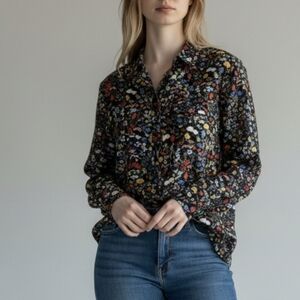 Zara Floral Button Up multi colored blouse